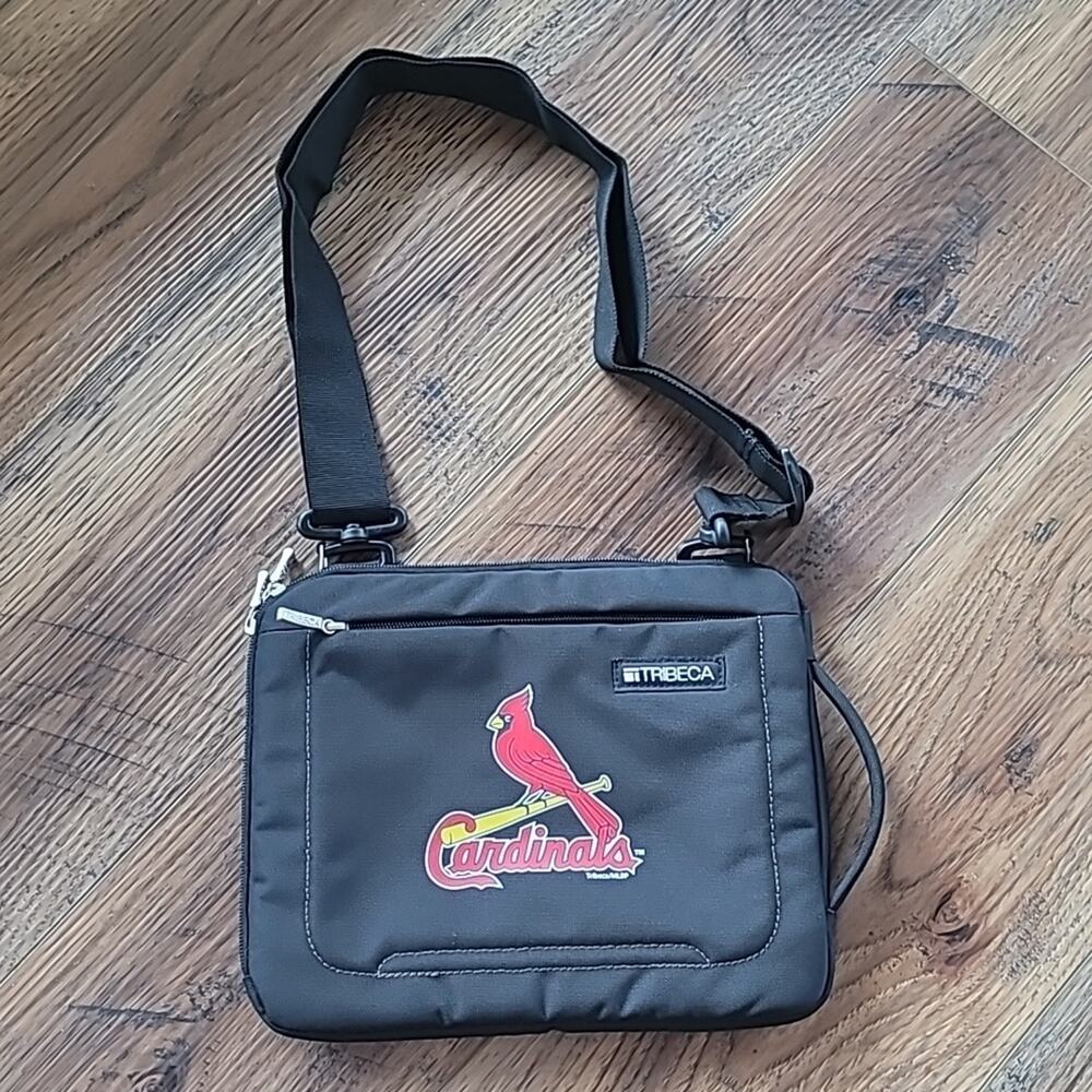 Tribeca Cardinals Messenger Bag, Purse, Black, Red Cardinal, Baseball